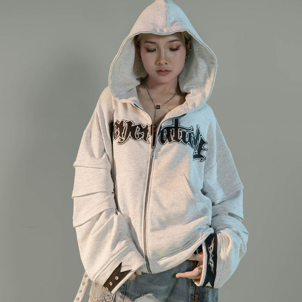 Distressed Zip Up Hoodie