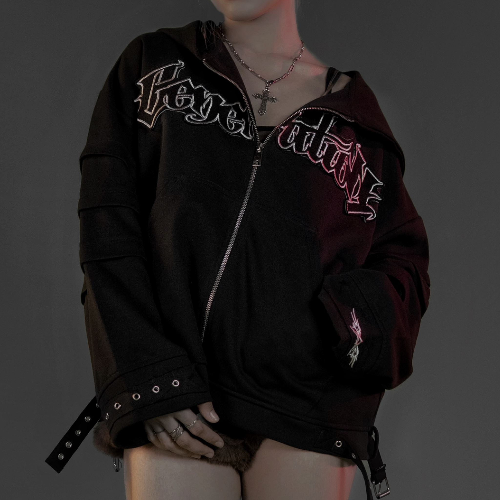 Distressed Zip Up Hoodie